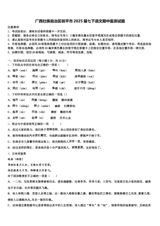 广西壮族自治区桂平市2025届七下语文期中监测试题含解析