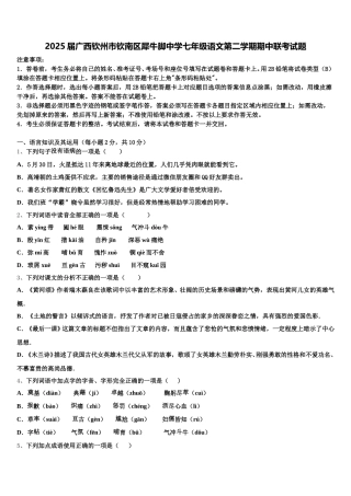 2025届广西钦州市钦南区犀牛脚中学七年级语文第二学期期中联考试题含解析