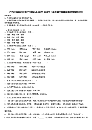 广西壮族自治区南宁市马山县2025年语文七年级第二学期期中联考模拟试题含解析