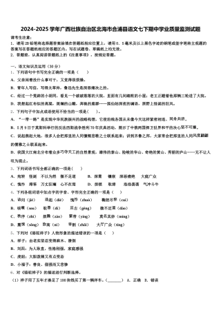 2024-2025学年广西壮族自治区北海市合浦县语文七下期中学业质量监测试题含解析