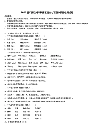 2025届广西钦州市钦南区语文七下期中质量检测试题含解析