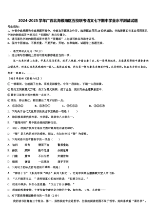 2024-2025学年广西北海银海区五校联考语文七下期中学业水平测试试题含解析