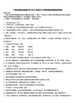 广西壮族自治区南宁市2025年语文七下期中教学质量检测试题含解析