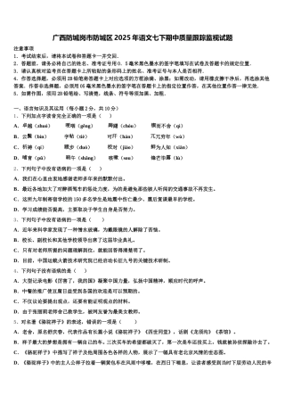 广西防城岗市防城区2025年语文七下期中质量跟踪监视试题含解析