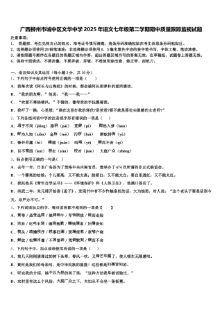 广西柳州市城中区文华中学2025年语文七年级第二学期期中质量跟踪监视试题含解析