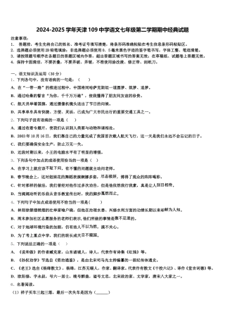 2024-2025学年天津109中学语文七年级第二学期期中经典试题含解析