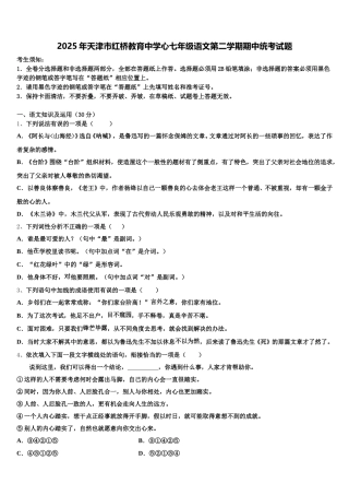 2025年天津市红桥教育中学心七年级语文第二学期期中统考试题含解析