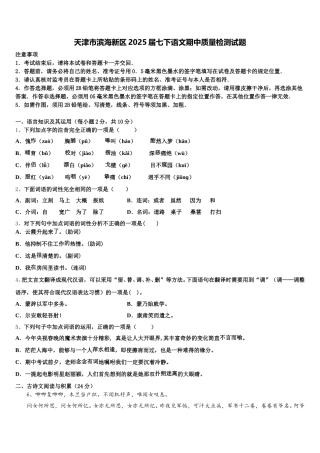 天津市滨海新区2025届七下语文期中质量检测试题含解析