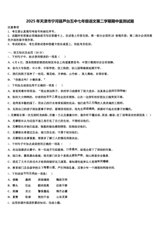 2025年天津市宁河县芦台五中七年级语文第二学期期中监测试题含解析