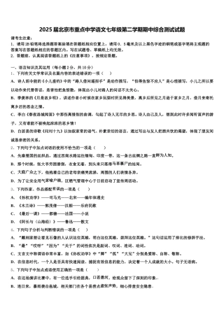 2025届北京市重点中学语文七年级第二学期期中综合测试试题含解析