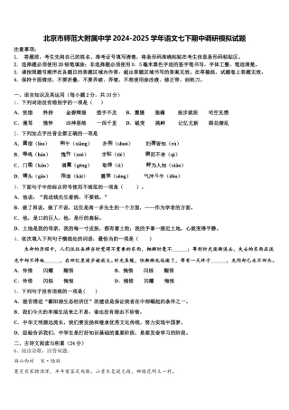 北京市师范大附属中学2024-2025学年语文七下期中调研模拟试题含解析