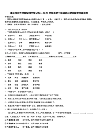 北京师范大附属实验中学2024-2025学年语文七年级第二学期期中经典试题含解析
