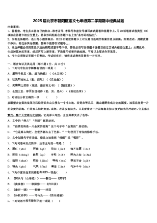 2025届北京市朝阳区语文七年级第二学期期中经典试题含解析
