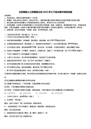 北京朝阳人大附朝阳分校2025年七下语文期中预测试题含解析
