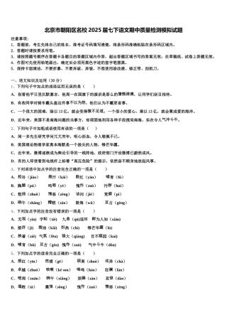 北京市朝阳区名校2025届七下语文期中质量检测模拟试题含解析