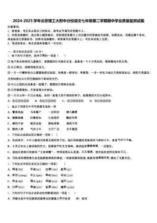 2024-2025学年北京理工大附中分校语文七年级第二学期期中学业质量监测试题含解析