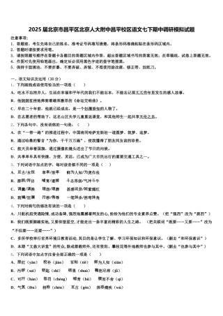 2025届北京市昌平区北京人大附中昌平校区语文七下期中调研模拟试题含解析