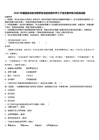 2025年福建省龙岩市新罗区龙岩初级中学七下语文期中复习检测试题含解析