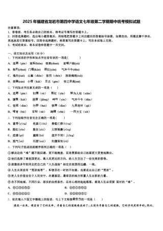 2025年福建省龙岩市第四中学语文七年级第二学期期中统考模拟试题含解析