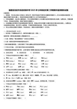 福建省龙岩市龙岩初级中学2025年七年级语文第二学期期中监测模拟试题含解析