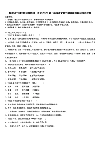 福建省三明市梅列区梅列、永安2025届七年级语文第二学期期中复习检测试题含解析