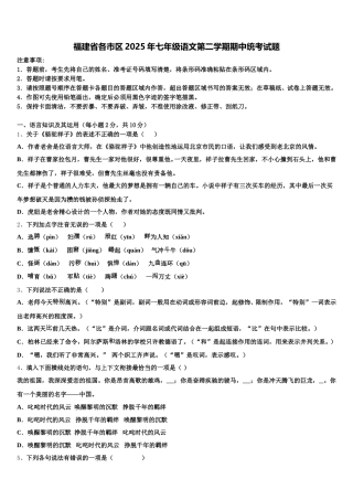 福建省各市区2025年七年级语文第二学期期中统考试题含解析