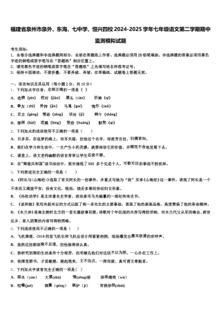 福建省泉州市泉外、东海、七中学、恒兴四校2024-2025学年七年级语文第二学期期中监测模拟试题含解析