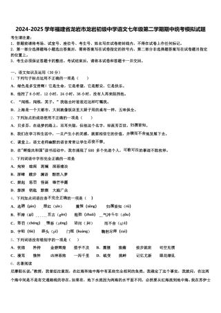 2024-2025学年福建省龙岩市龙岩初级中学语文七年级第二学期期中统考模拟试题含解析