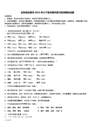 吉林省松原市2025年七下语文期中复习检测模拟试题含解析