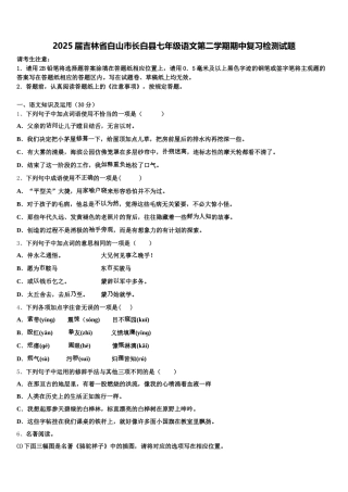 2025届吉林省白山市长白县七年级语文第二学期期中复习检测试题含解析