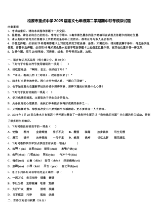 松原市重点中学2025届语文七年级第二学期期中联考模拟试题含解析