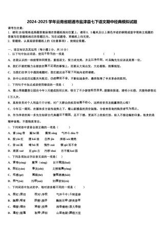 2024-2025学年云南省昭通市盐津县七下语文期中经典模拟试题含解析