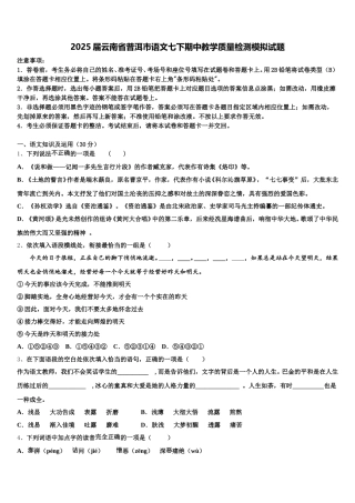 2025届云南省普洱市语文七下期中教学质量检测模拟试题含解析