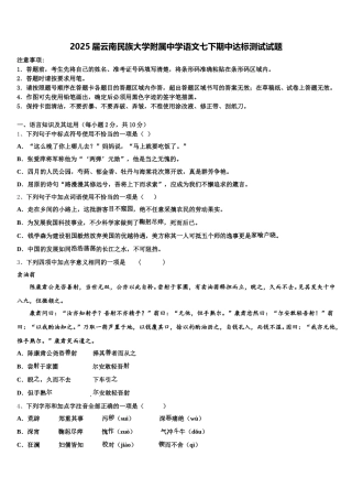 2025届云南民族大学附属中学语文七下期中达标测试试题含解析