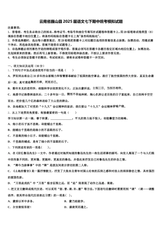 云南省巍山县2025届语文七下期中统考模拟试题含解析
