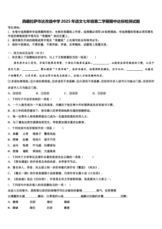 西藏拉萨市达孜县中学2025年语文七年级第二学期期中达标检测试题含解析