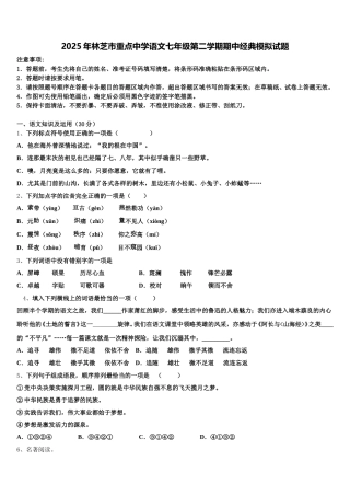 2025年林芝市重点中学语文七年级第二学期期中经典模拟试题含解析
