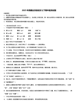 2025年西藏达孜县语文七下期中监测试题含解析