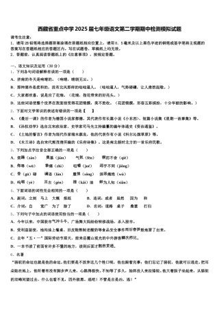 西藏省重点中学2025届七年级语文第二学期期中检测模拟试题含解析