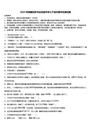 2025年西藏拉萨市达孜县中学七下语文期中经典试题含解析