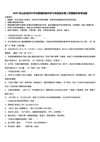2025年山东省济宁市马营镇初级中学七年级语文第二学期期中统考试题含解析