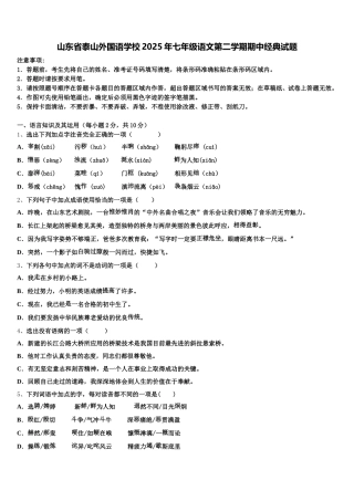 山东省泰山外国语学校2025年七年级语文第二学期期中经典试题含解析