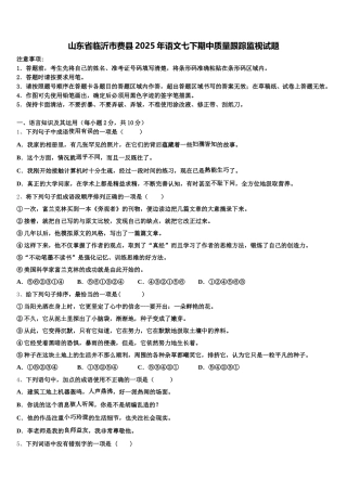山东省临沂市费县2025年语文七下期中质量跟踪监视试题含解析