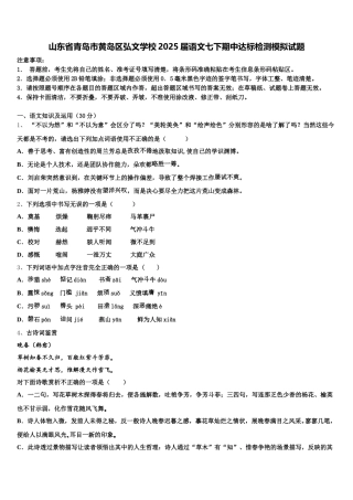 山东省青岛市黄岛区弘文学校2025届语文七下期中达标检测模拟试题含解析