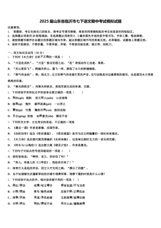 2025届山东省临沂市七下语文期中考试模拟试题含解析