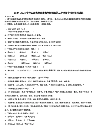 2024-2025学年山东省新泰市七年级语文第二学期期中检测模拟试题含解析