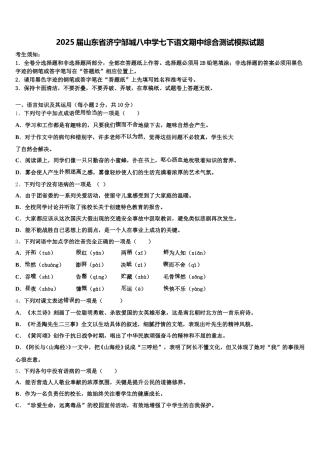 2025届山东省济宁邹城八中学七下语文期中综合测试模拟试题含解析