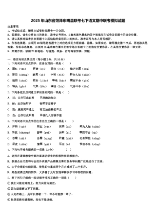 2025年山东省菏泽东明县联考七下语文期中联考模拟试题含解析