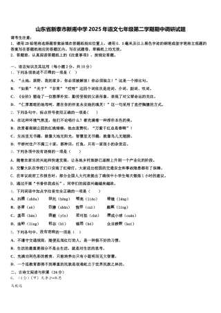 山东省新泰市新甫中学2025年语文七年级第二学期期中调研试题含解析