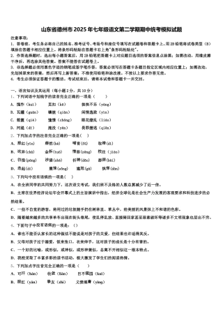 山东省德州市2025年七年级语文第二学期期中统考模拟试题含解析